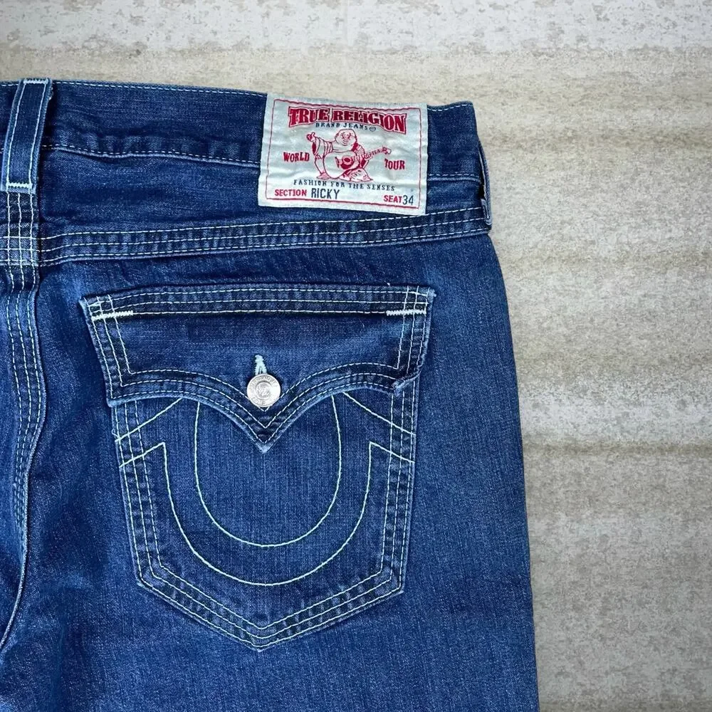 Vintage Y2K True Religion Skater Jeans 42x32 Ricky Fit Dark Wash Made in USA